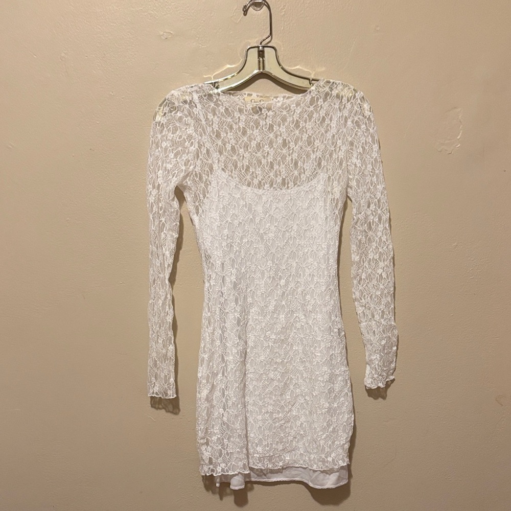 Jessica Simpson Elegant White Lace Long Sleeve Dress